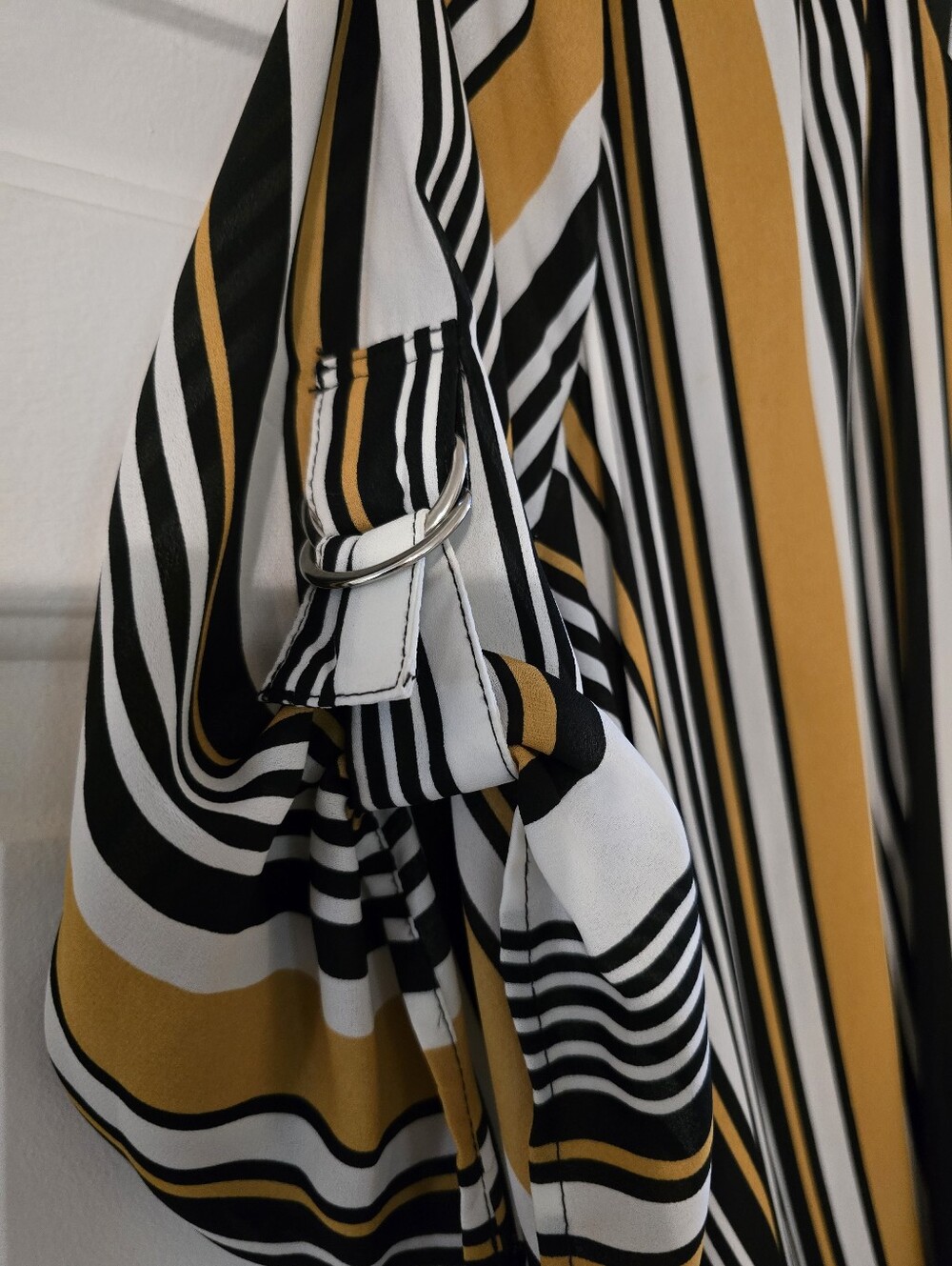 Fred David Striped Wrap-Front Women’s Top in Mustard, Black & White - Picture 2 of 4